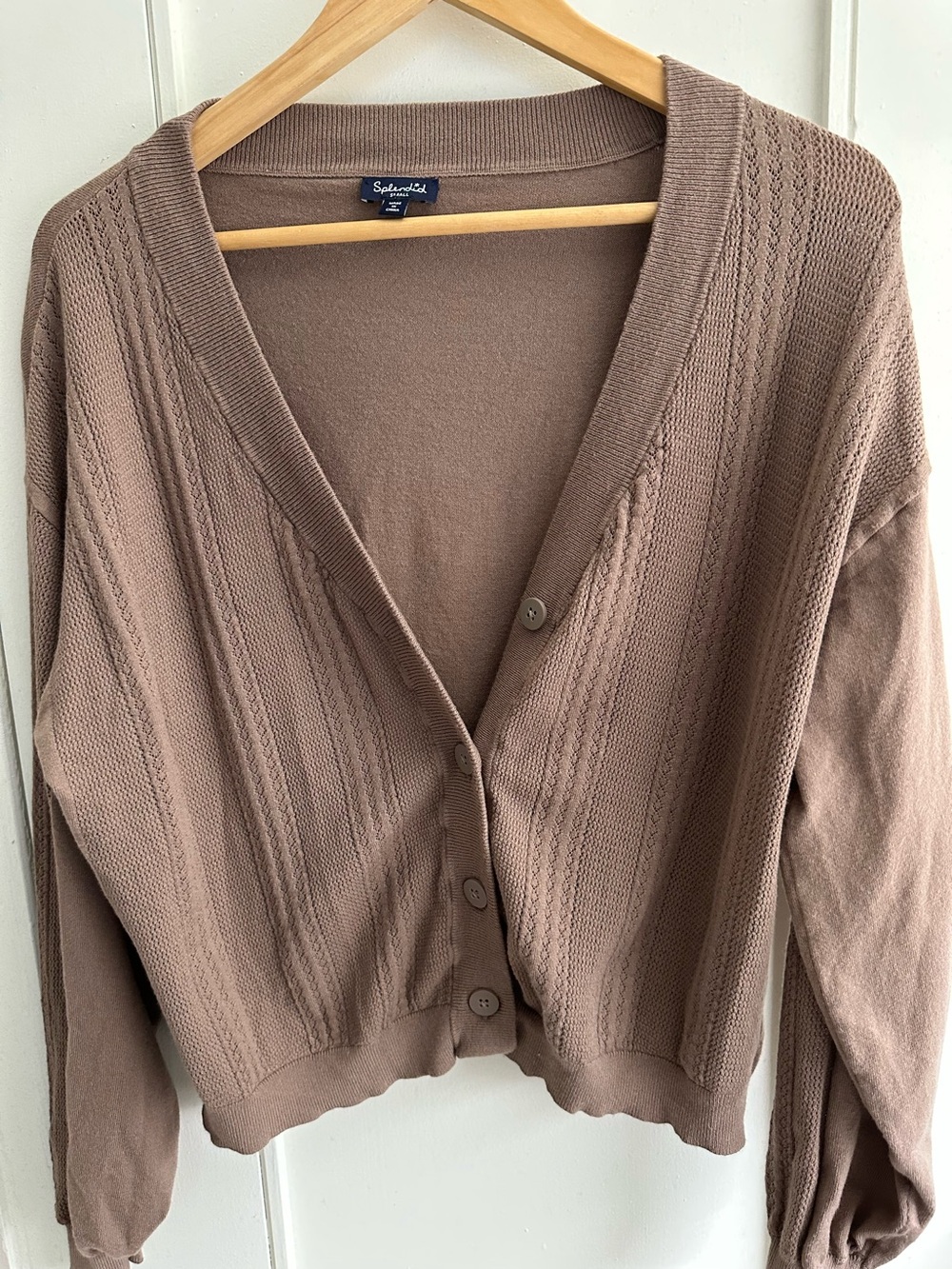 Splendid Soft Taupe Pointelle Cardigan Capsule Wardrobe Minimalist Small